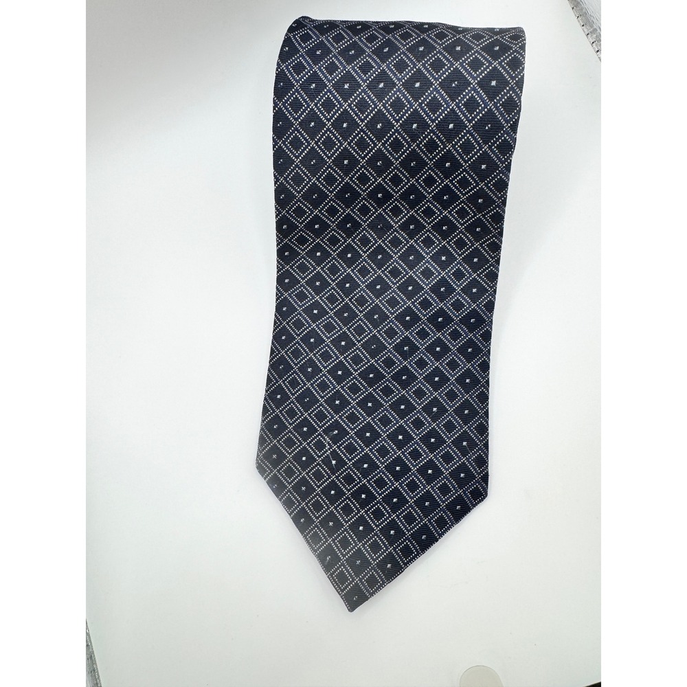 Tommy Hilfiger Mens Necktie‎ Navy Blue Diamond Geometric Silk Career